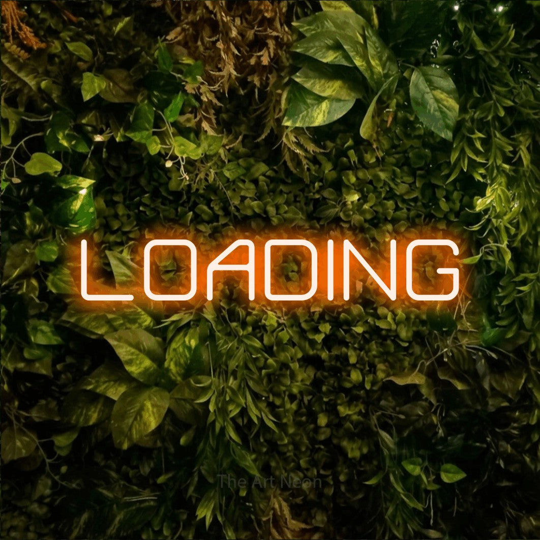 LED neon sign reading “LOADING”, arranged in a single line.
