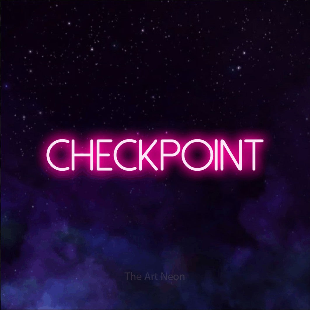 LED neon sign reading “CHECKPOINT”, arranged in a single line.