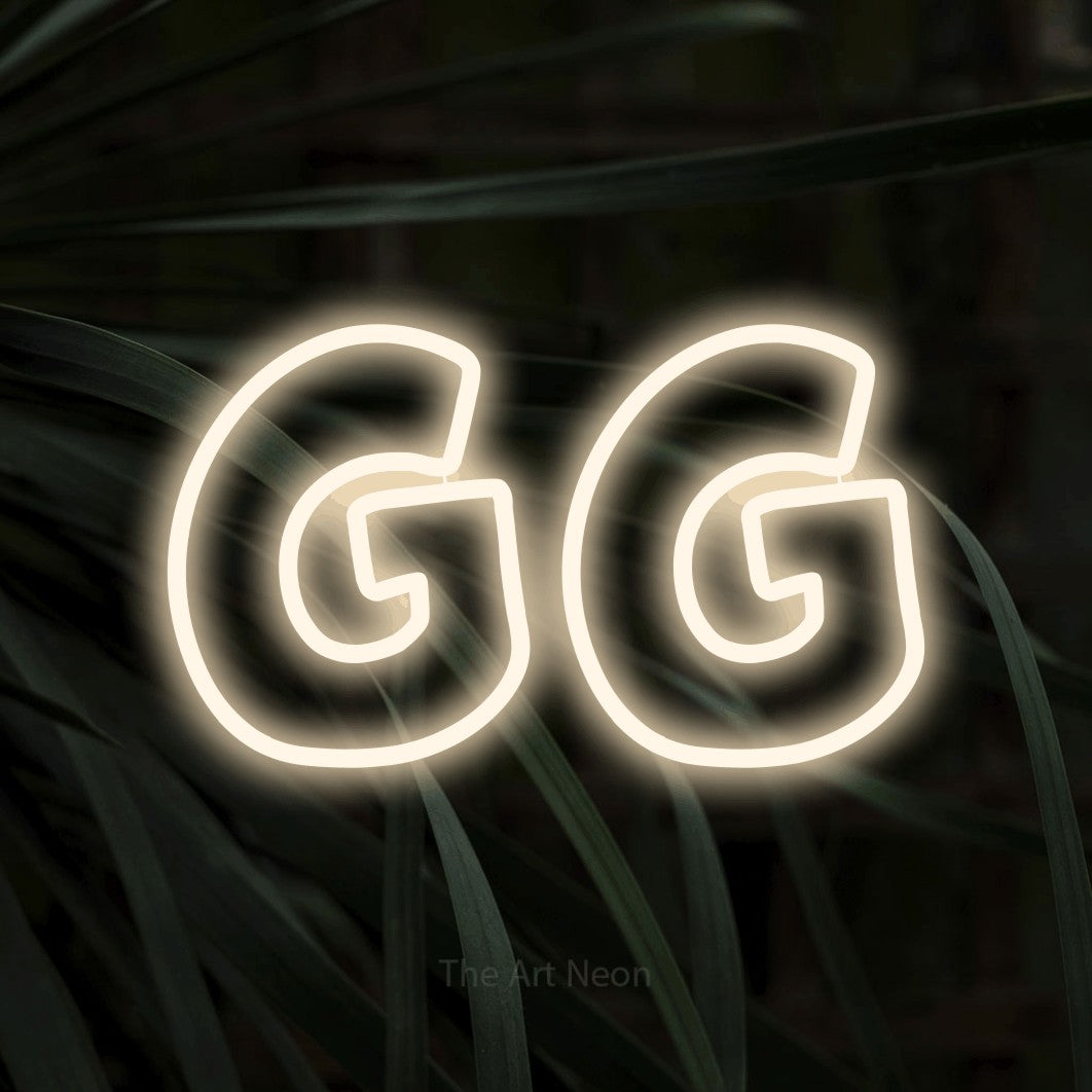 LED neon sign reading “GG”, arranged in a single line.
