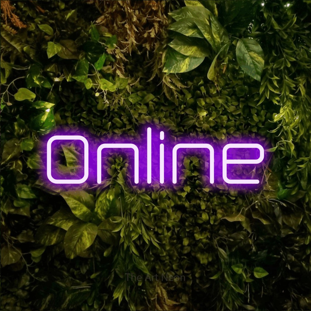 LED neon sign reading “Online”, arranged in a single line.