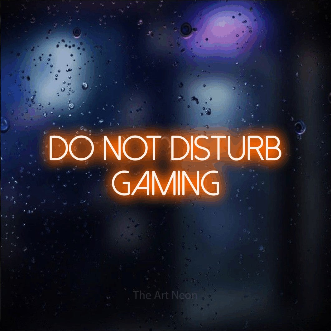 LED neon sign reading “do not disturb gaming”, arranged in 2 lines.