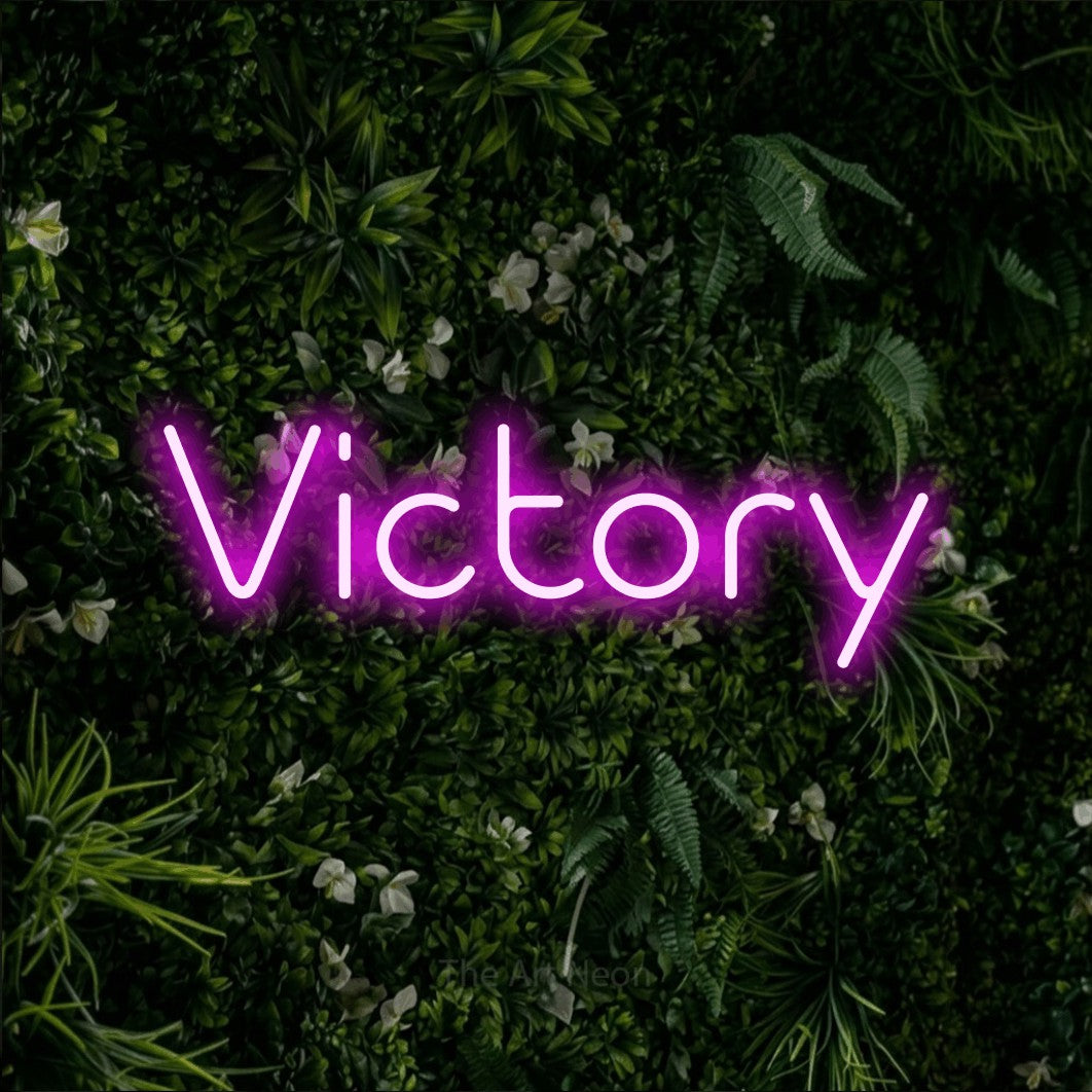 LED neon sign reading “Victory”, arranged in a single line.