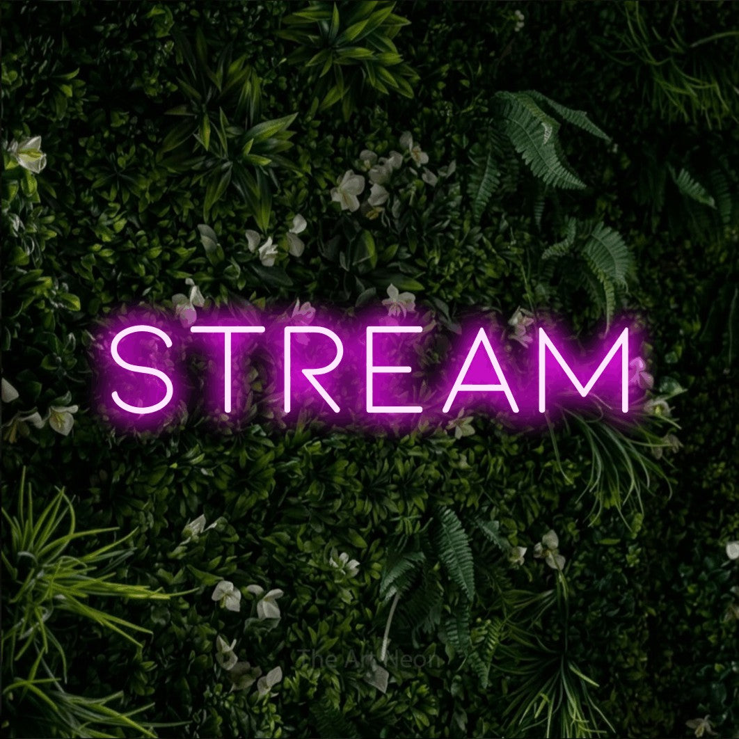 LED neon sign reading “Stream”, arranged in a single line.