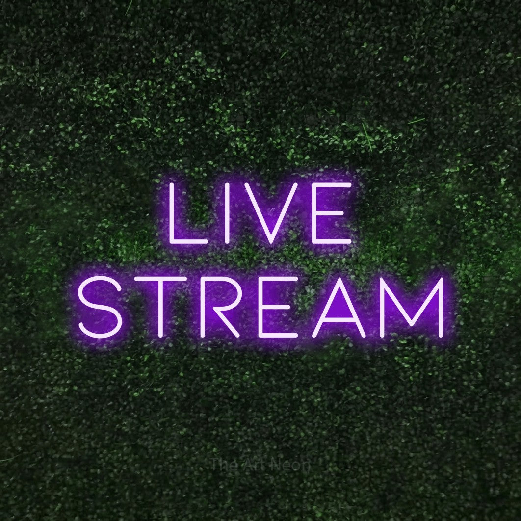 LED neon sign reading “LIVE STREAM”, arranged in 2 lines.