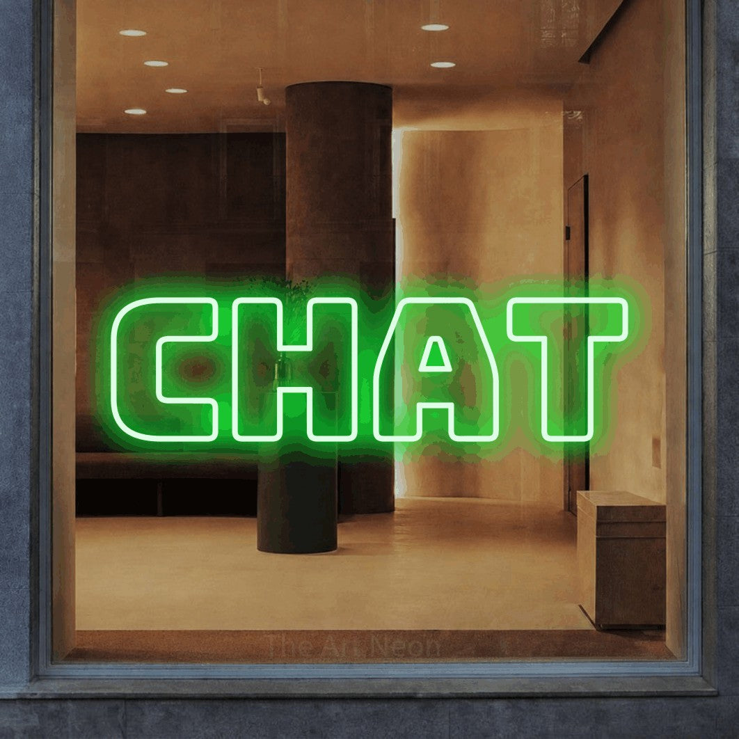 LED neon sign reading “CHAT”, arranged in a single line.
