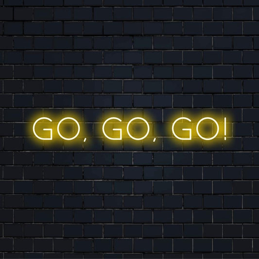 Das lebendige „Go, Go, Go!“-LED-Neonschild belebt jeden Raum und verbindet dynamische, individuelle Lichtkunst mit stilvollem Neondekor, ������ambda.