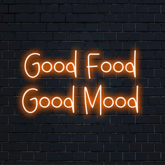 "Good Food Good Mood Neon Sign" - Radiating positive vibes for foodies and culinary spaces, emphasizing the connection between good food and good moods.