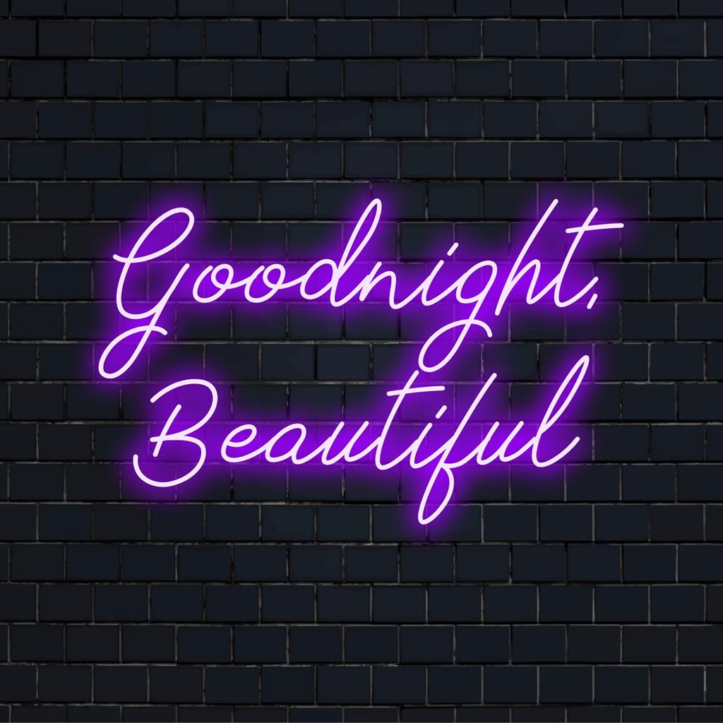 Individuelles LED-Neonschild in warmen Farbtönen mit der Aufschrift „Gute Nacht, Schöne“, perfekt für eine gemütliche Atmosphäre und eine bezaubernde Lichtdekoration.