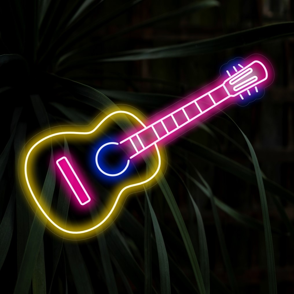 „Gitarren-Neonschild“ – Erzeugt eine musikalische Atmosphäre, perfekt für Musikstudios und Unterhaltungsstätten, bringt die Liebe zu Gitarren und Musik zum Ausdruck.