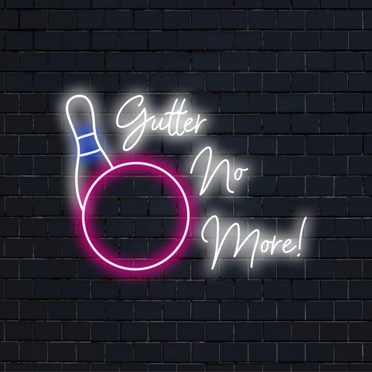 Colorful LED neon sign spelling Gutter No More, ideal for businesses; a standout piece of neon light decor.