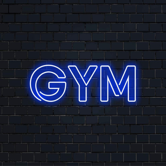 Custom-made LED neon sign reads Gym, brightening any space with dynamic neon light decor that energizes and inspires workouts.