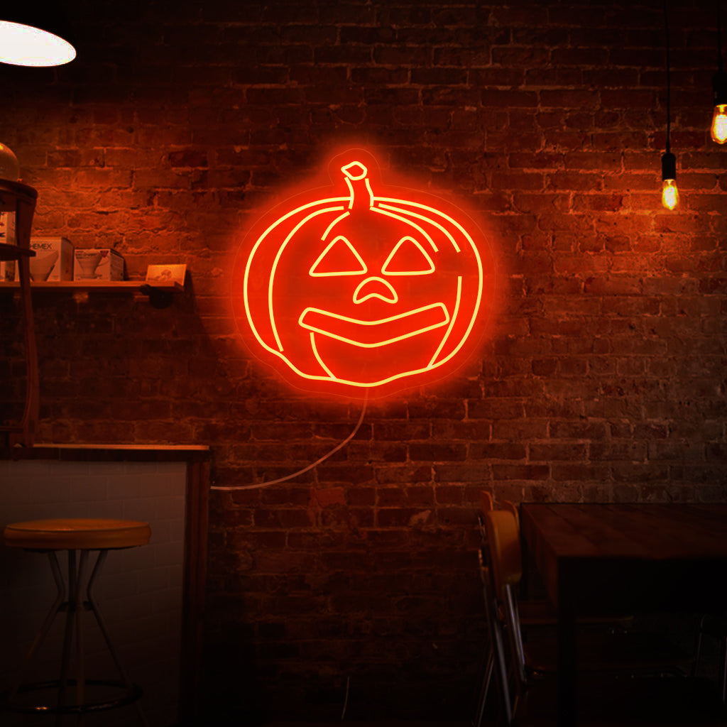 „Halloween-Kürbis-Neonschild“ – Erweckt ein klassisches Halloween-Symbol zum Leben, perfekt für Halloween-Partys und Geisterbahnen, und fängt den ikonischen Geist der Saison ein.