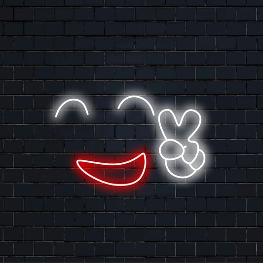 „Happy Peace Smiley Face Neon Sign“ – Strahlt Positivität und Frieden aus, perfekt für Räume, die Freude verbreiten und eine harmonische Atmosphäre schaffen sollen.