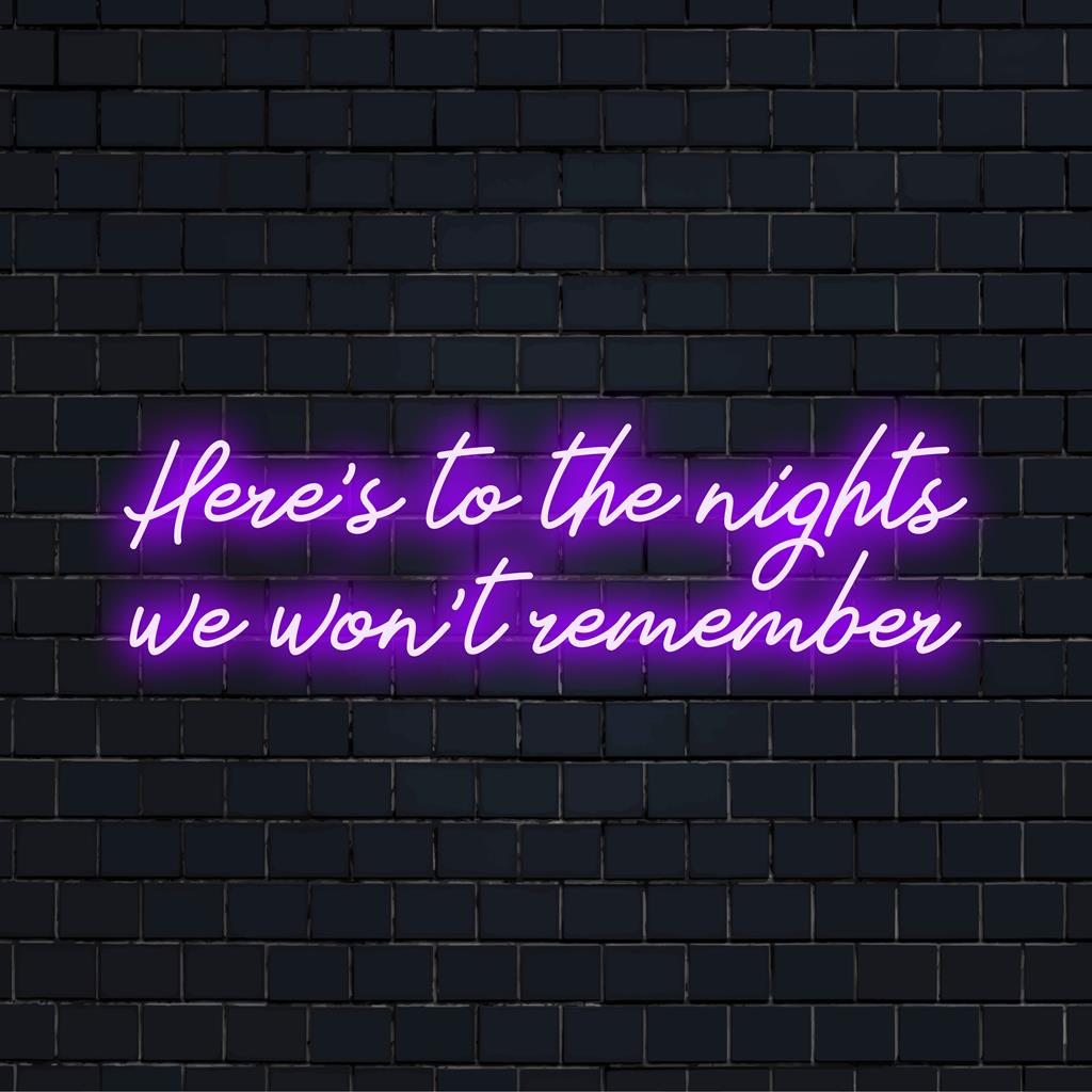 Custom LED neon sign celebrating unforgettable nights; vibrant wall art that adds a cozy glow to any space.