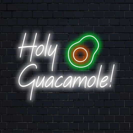 Vibrant Holy Guacamole LED neon sign; perfect neon decor conversation starter for your space.