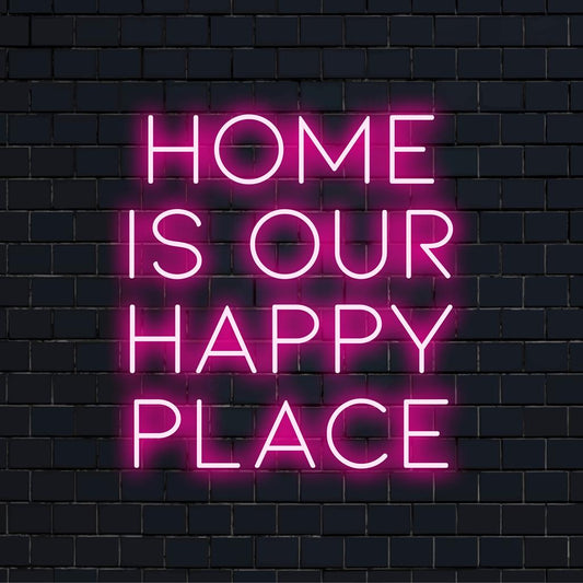 LED neon sign displaying Home Is Our Happy Place, perfect for adding a warm glow and personal touch to your décor.