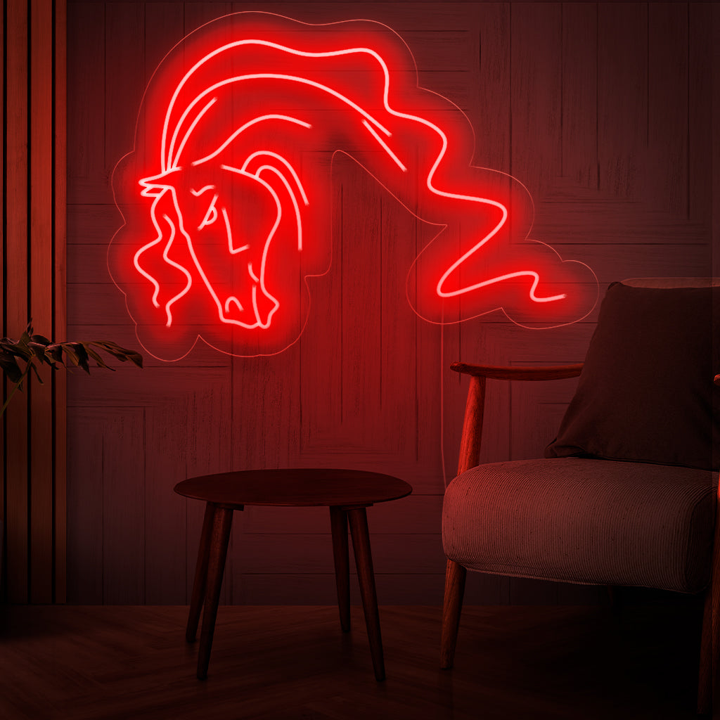 „Pferde-Neonschild“ – Eine majestätische und vom Pferdesport inspirierte Ergänzung für Pferdeställe und Reitzentren, die den Geist und die Anmut der Pferde mit einem fesselnden und dynamischen Neonlicht einfängt.