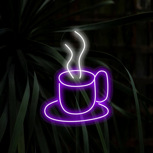 „Heiße Kaffeetasse-Neonschild“ – Eine warme und einladende Ergänzung für Cafés, mit einer dampfenden Kaffeetasse für eine einladende und wohlige Atmosphäre in gemütlichen Ecken.