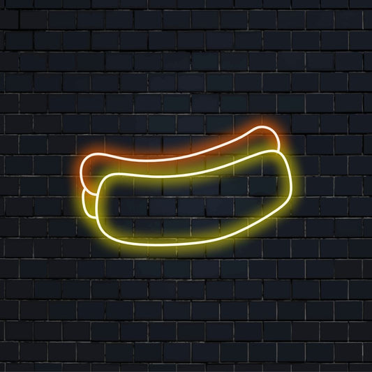 "Hot Dog Neon Sign" is a mouthwatering and retro addition to your restaurant interior. A neon light that showcases the classic symbol of a delicious hot dog.