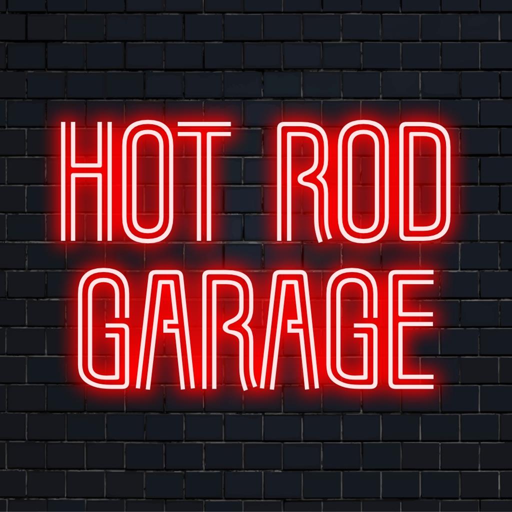 Custom Hot Road Garage LED Neon Sign featuring sleek typography; a stylish centerpiece for your wall, enhancing any space with a vibrant glow.