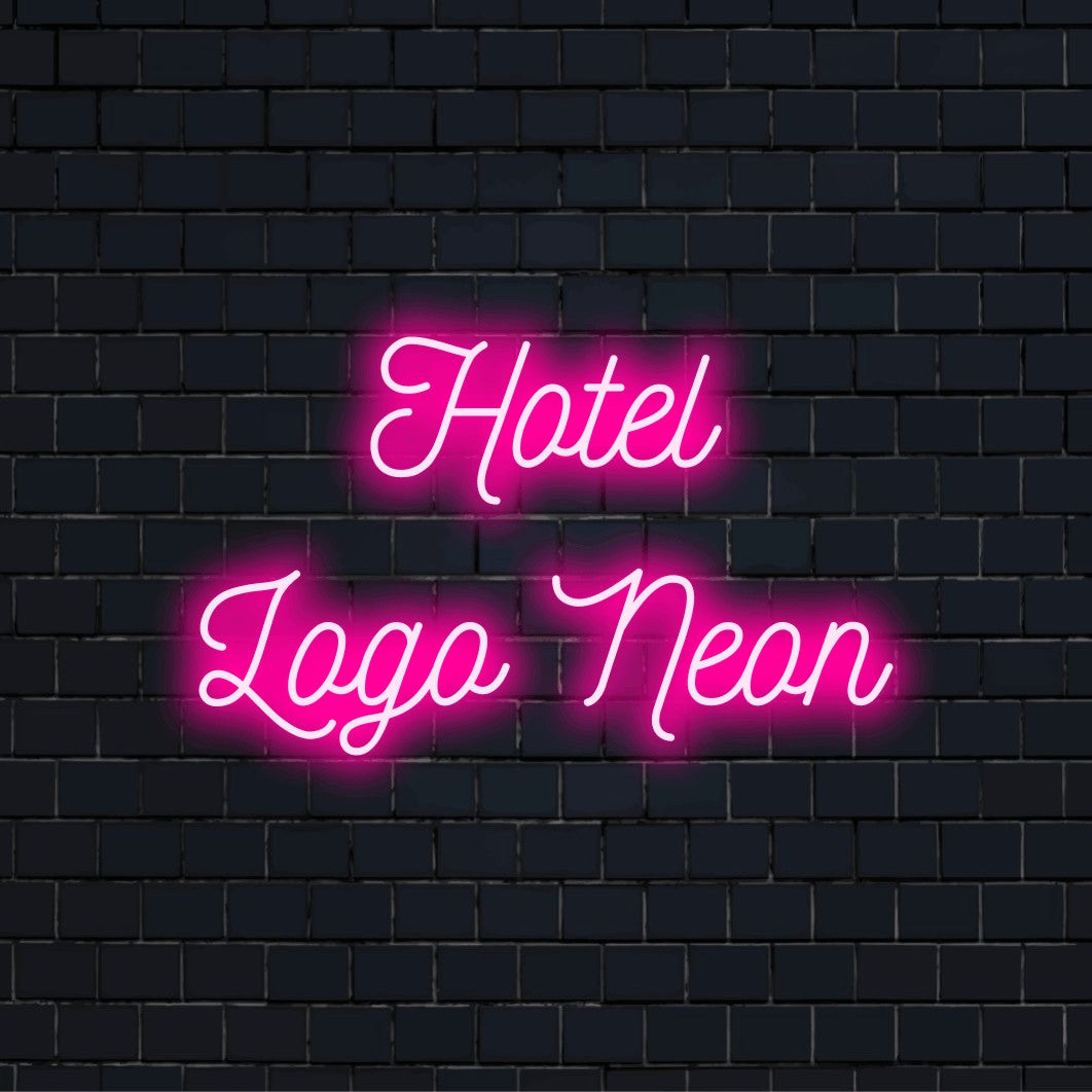 Custom LED neon logo sign with text "Hotel Logo Neon"