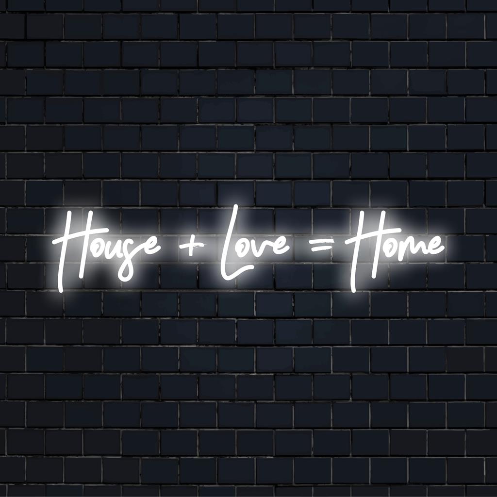 LED-Neonschild mit „House + Love = Home“, das Text und Kunst zu einem gemütlichen Lichtdekor für personalisierte Wohnräume verbindet.