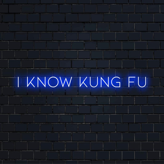 Einprägsames LED-Neonschild mit der Aufschrift „I Know Kung Fu“, lebendige Wandkunst, die jeden Raum mit einzigartigem Neonlichtdekor aufwertet.