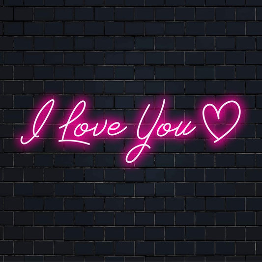 Heartfelt custom LED neon sign featuring the phrase I Love You; perfect for personalized decor and expressive neon wall art.