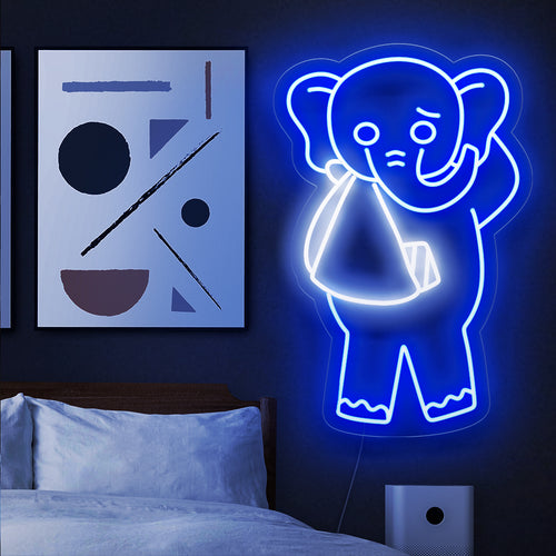 „Neonschild „Verletzter Elefant““ – Dieses Neonlicht ist ein kraftvolles Symbol für den Schutz der Elefanten und weckt das Bewusstsein und die Reflexion über die Herausforderungen, denen diese majestätischen Tiere ausgesetzt sind.