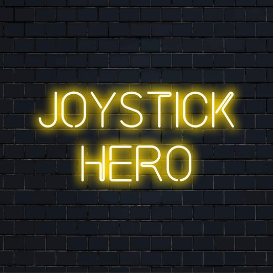 Joystick Hero custom LED neon sign: vibrant gaming-themed neon light decor, perfect for adding playroom energy.