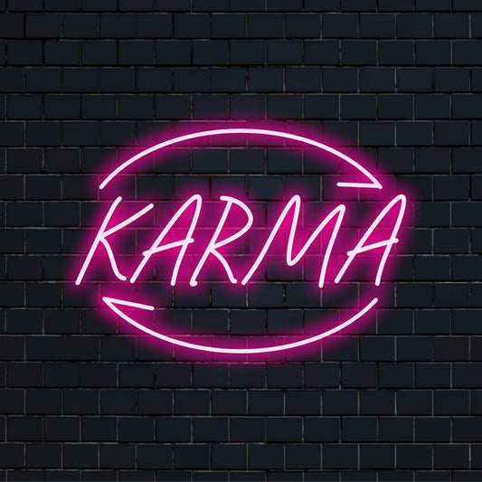 Karma Custom Made LED Neon Sign; vibrant custom neon decor, perfect for unique interior lighting and personalized style.