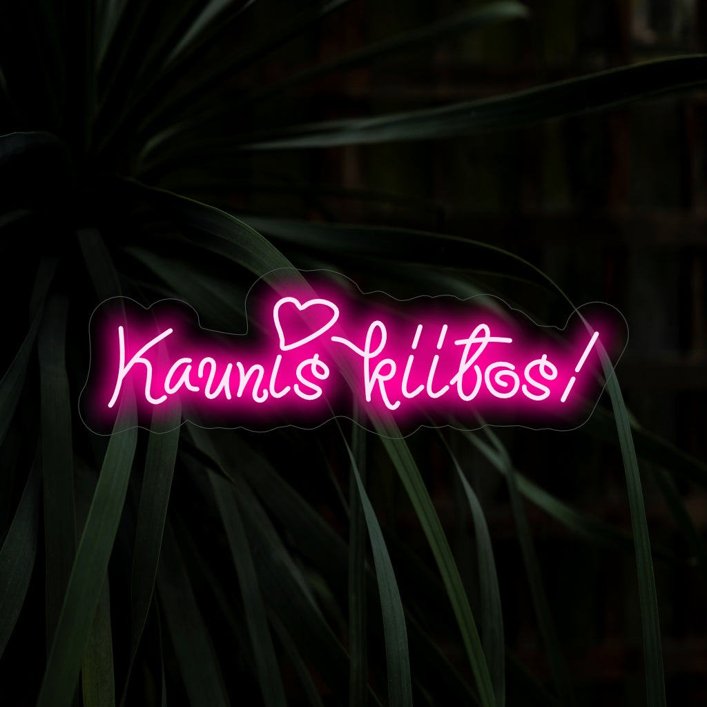 „Kaunis Kiitos! Neonschild“ – Bringen Sie Ihre Dankbarkeit mit diesem wunderschönen Neonschild zum Ausdruck. Sein warmes Leuchten verleiht Räumen, in denen Wertschätzung geschätzt wird, einen Hauch von Eleganz.