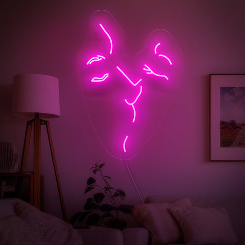„Abstraktes Neonschild mit küssenden Paaren“ – Sorgen Sie mit diesem romantischen Neonschild für Stimmung. Perfekt für Schlafzimmer und gemütliche Räume.
