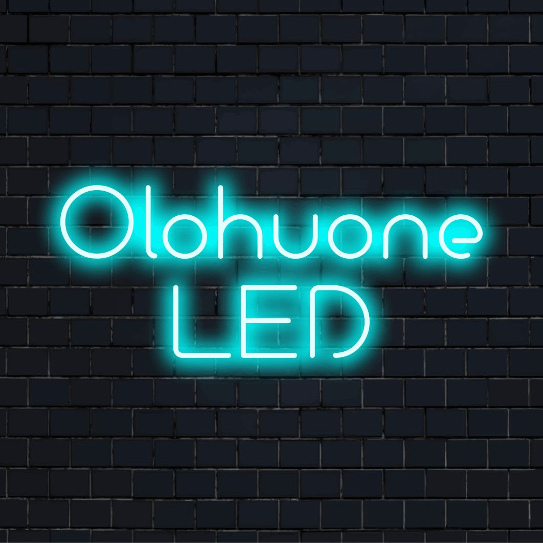 LED-valokyltti tekstillä "Olohuone LED"