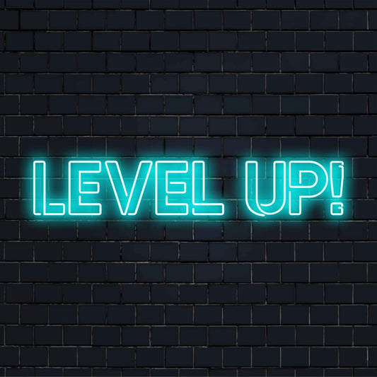 LED-Neonschild mit dem Text „Level Up!“, ideal für Gamer, mit lebendiger, individueller Neonkunst und personalisiertem Neonlichtdekor.