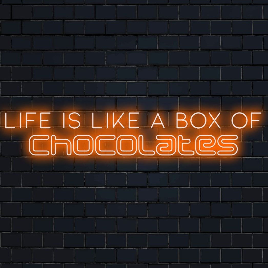 Individuelles LED-Schild mit der Aufschrift „Das Leben ist wie eine Schachtel Pralinen“, perfekt für Neon-Wandkunst und personalisierte Dekoration.
