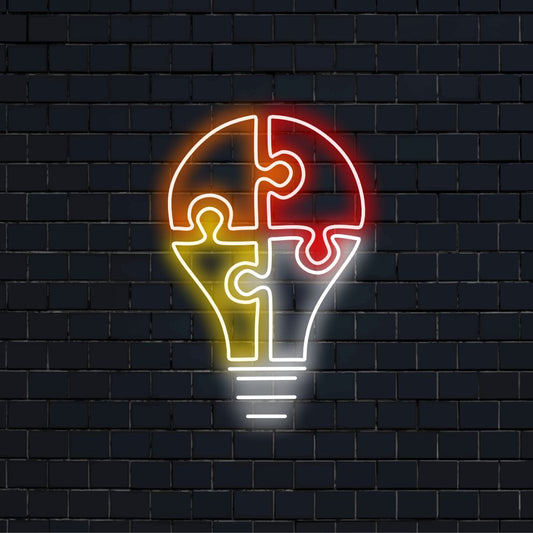 "Light Bulb Puzzle Neon Sign" is a creative addition for inspiring spaces, ideal for offices and homes. Illuminate with intrigue!