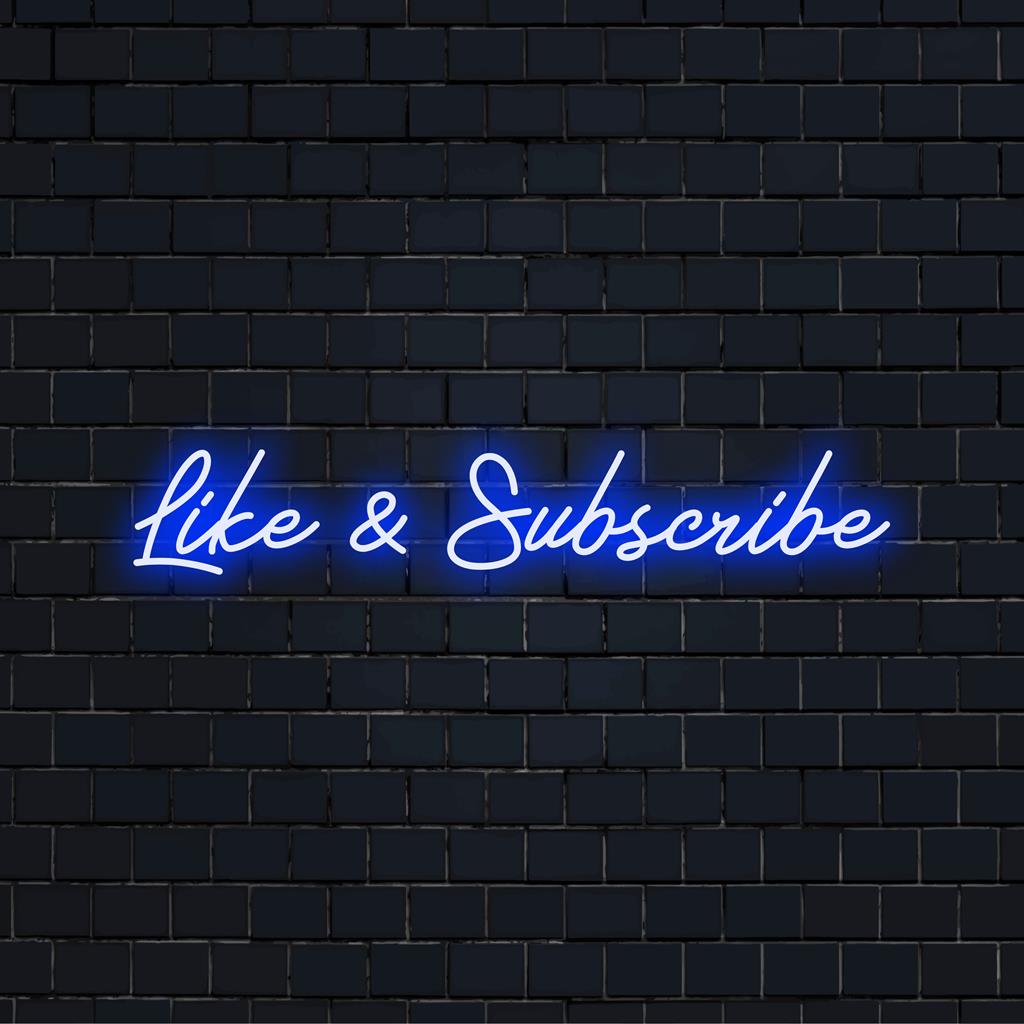 Custom LED neon sign saying Like and Subscribe in vibrant letters; perfect for adding a touch of unique flair.