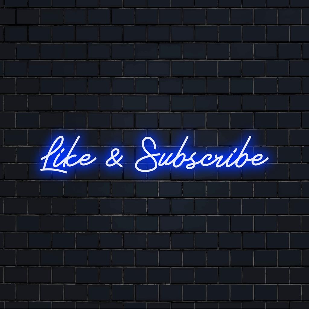 Individuelles LED-Neonschild mit den Aufschriften „Gefällt mir“ und „Abonnieren“ in leuchtenden Buchstaben; perfekt, um einen Hauch von einzigartigem Flair hinzuzufügen.