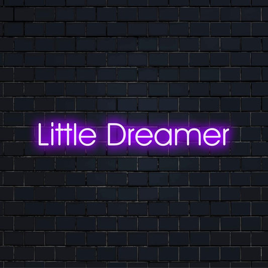 LED-Neonschild mit der Aufschrift „Little Dreamer“ zeigt lebendige Neonkunst, die sich perfekt für eine kreative, personalisierte Wanddekoration eignet.