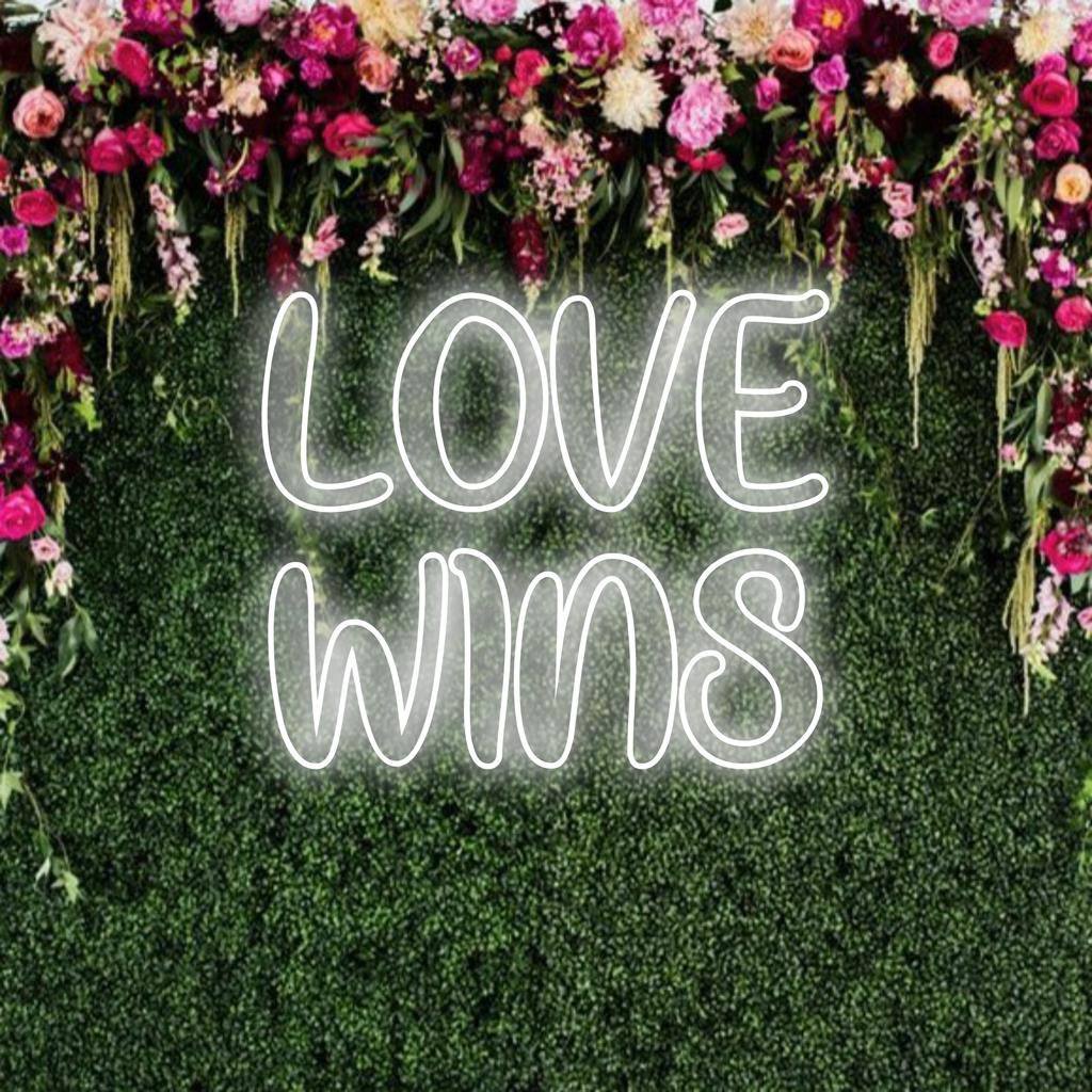 Individuelles LED-Licht mit der Aufschrift „Love Wins“ verbindet kunstvollen Schein mit modernem Dekor für eine individuelle Wirkung.