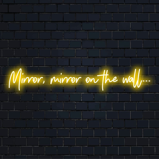 Individuelles LED-Neonschild mit dem Satz „Spieglein, Spieglein an der Wand …“ Perfekt, um jedem Raum einen stilvollen Glanz zu verleihen.