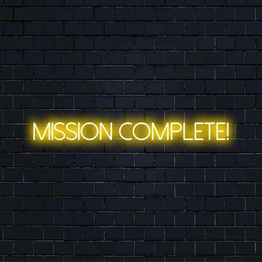Individuelles LED-Neonschild im dynamischen „Mission erfüllt!“-Stil; perfekte Neon-Wandkunst und einzigartiges Deko-Statement.