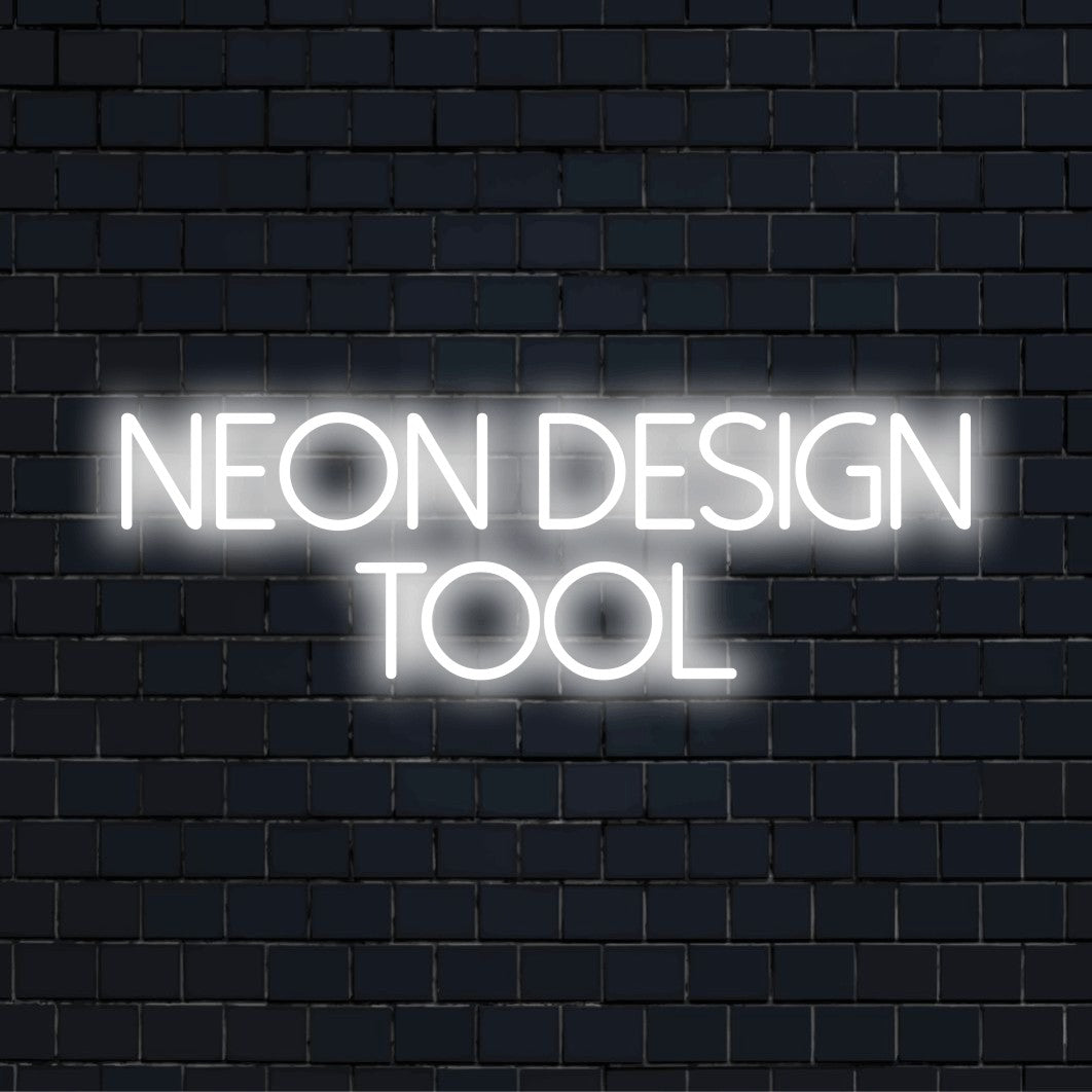 Custom LED neon text sign reading "Neon Design Tool"