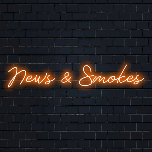 Illuminated LED neon sign with News & Smokes text design, ideal for modern retro aesthetics and vibrant wall decor.