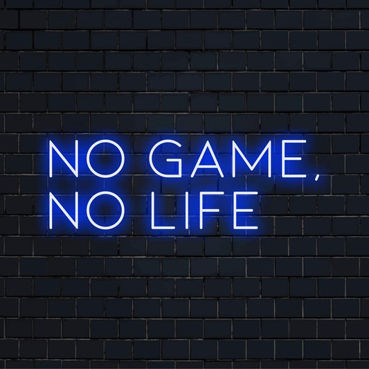 Custom LED neon sign featuring 'No Game, No Life' phrase in dynamic light display, perfect for gamers and decor enthusiasts.