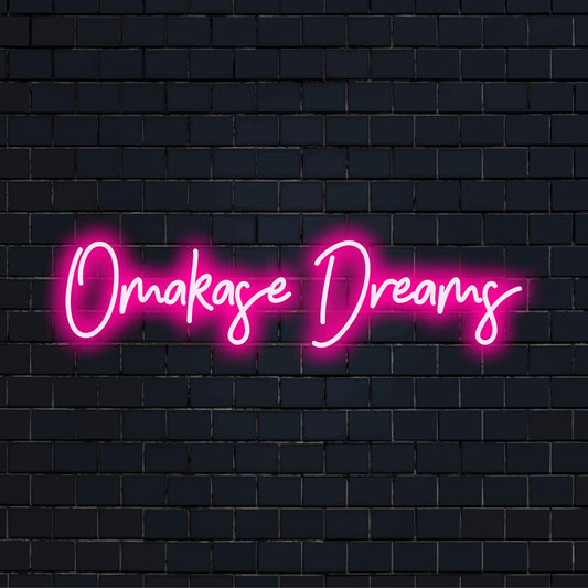 Vibrant Omakase Dreams LED neon sign, a custom-made piece adding a stylish glow to any space with a unique artful design.