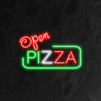 Das „Open Pizza Neon Sign“ ist eine herzhafte und unwiderstehliche Ergänzung, perfekt für Pizzerien, die ihre Türen für Pizzaliebhaber öffnen. Erleuchten Sie mit dem Duft frisch gebackener Köstlichkeiten!