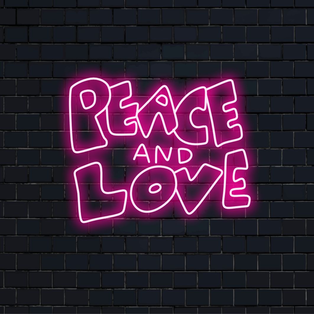 „Peace And Love Neon Sign“ ist eine zeitlose und harmonische Ergänzung, perfekt für Räume, die Ruhe und Einheit fördern. Erleuchten Sie mit den dauerhaften Symbolen von Frieden und Liebe!