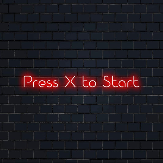 Individuelles LED-Neonschild mit „Press X to Start“-Design, mit lebendiger Neonkunst für eine einzigartige Innendekoration.